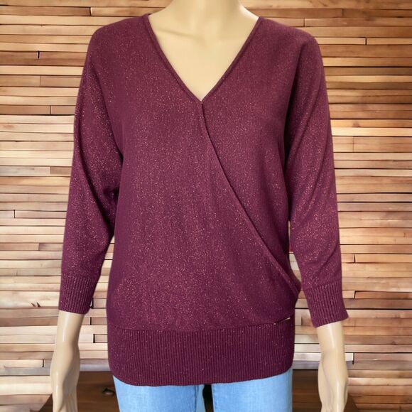 MK Wine V-Neck Faux Wrap Top Shirt Blouse Sz/S - Picture 1 of 9